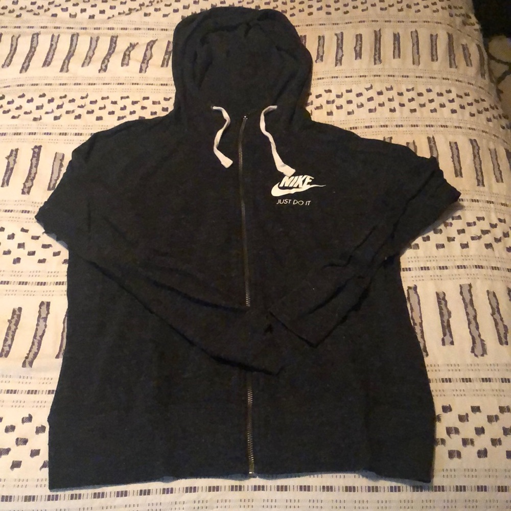 Dark grey hooded nike zip up